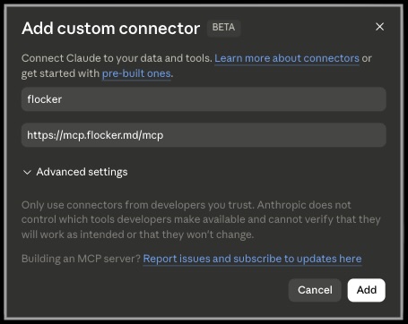 Add 'flocker' with
https://mcp.flocker.md/mcp